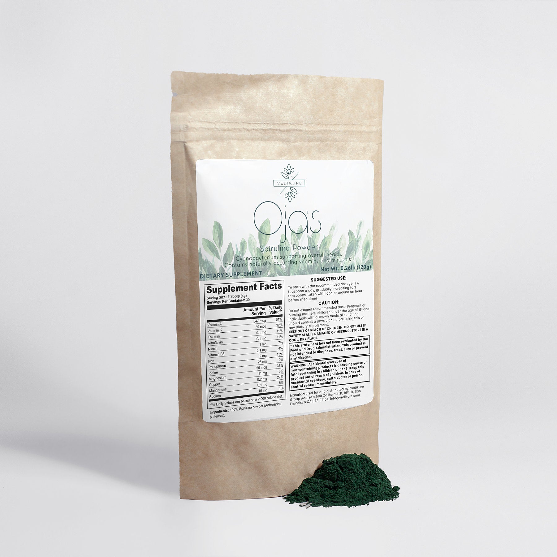 Ojas : Potent 100% Organic Spirulina Powder