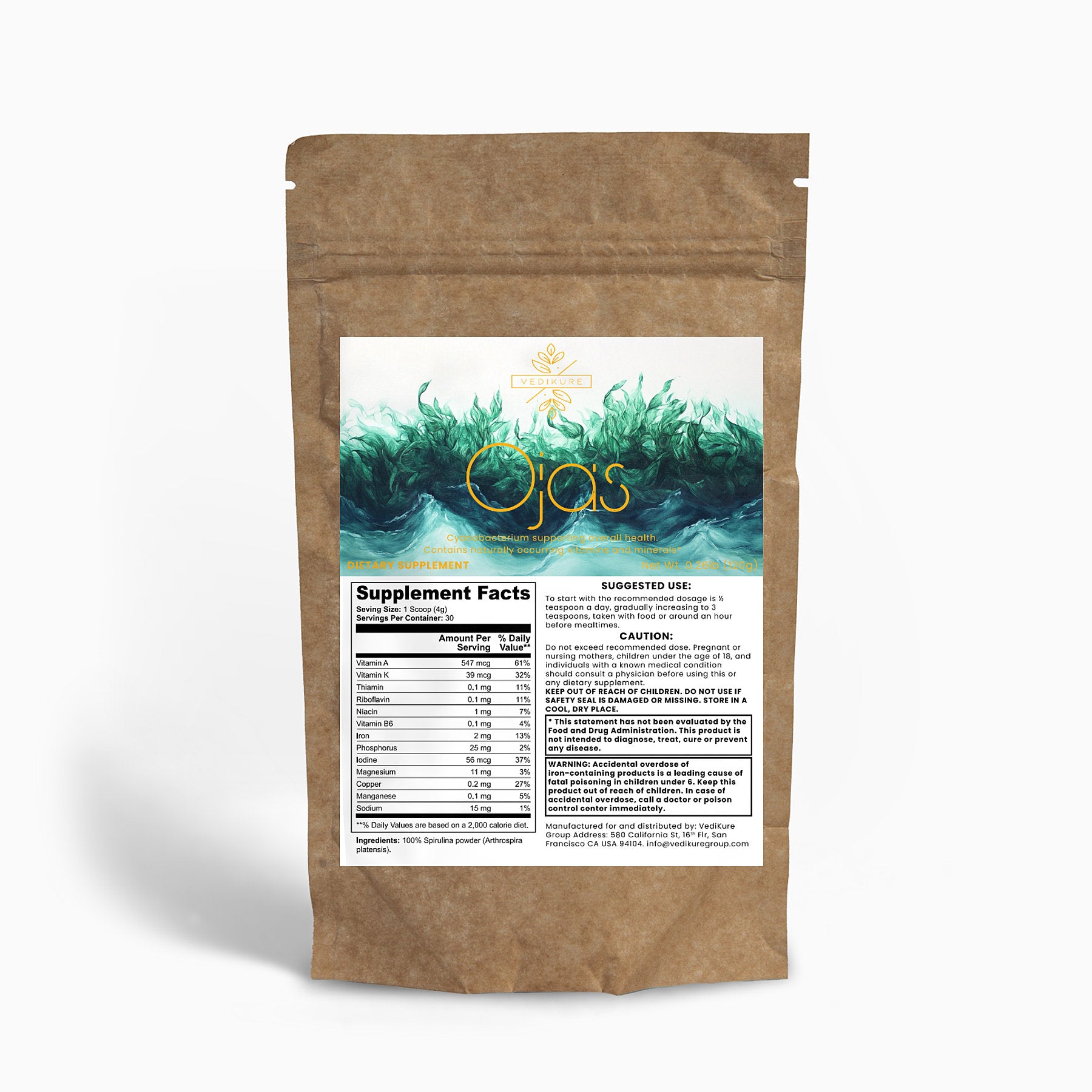 Ojas : Potent 100% Organic Spirulina Powder