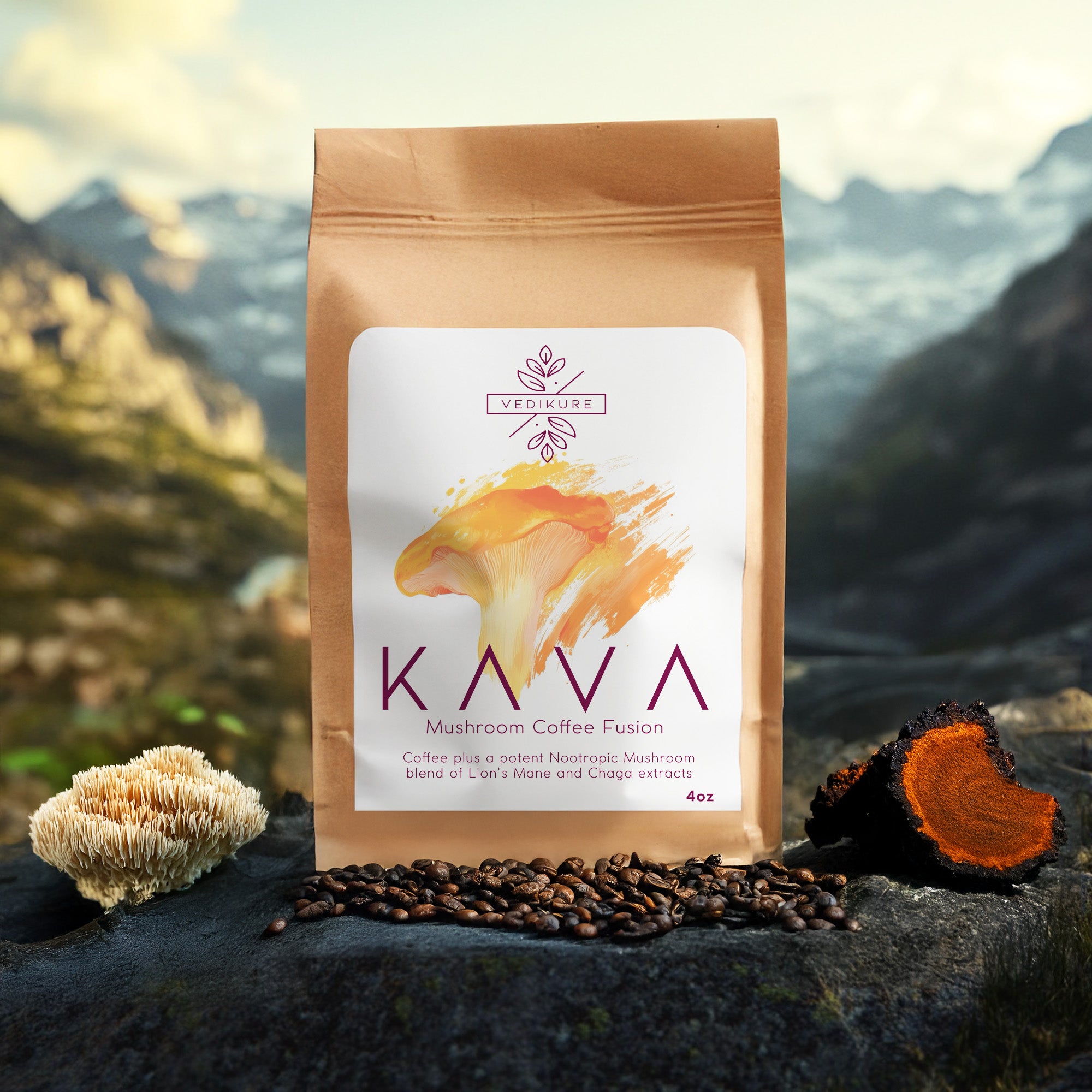 KAVA - Mushroom Coffee Fusion - Lion’s Mane & Chaga 4oz